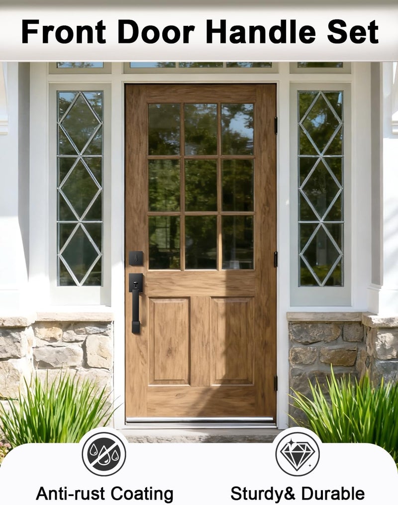 Tinewa Black Square Front Door Handle with Classic Door Lever and Single Cylinder Deadbolt, Upgrated Exterior Entry Door Lock, Reversible for Left & Right Handed 1 Pack - Image 3